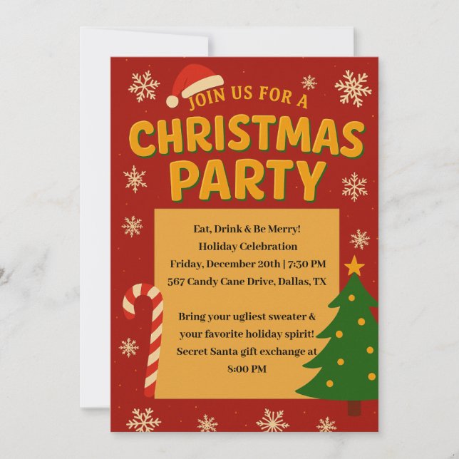 Invitation Festive Red & Gold Christmas Party - Ho (Devant)