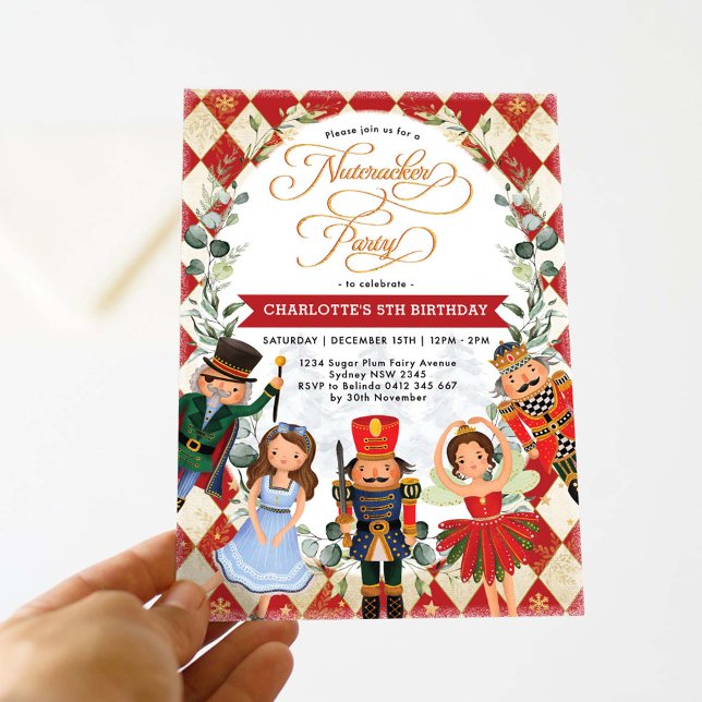 Invitation Festive Red Gold Nutcracker Party Anniversaire (Créateur téléchargé)