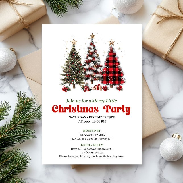 Invitation Festive red plaid buffalo Christmas tree invites (Festive red plaid buffalo Christmas tree invitation)