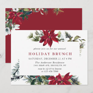 Invitation Festive Red Poinsettia Noël VACANCES BRUNCH