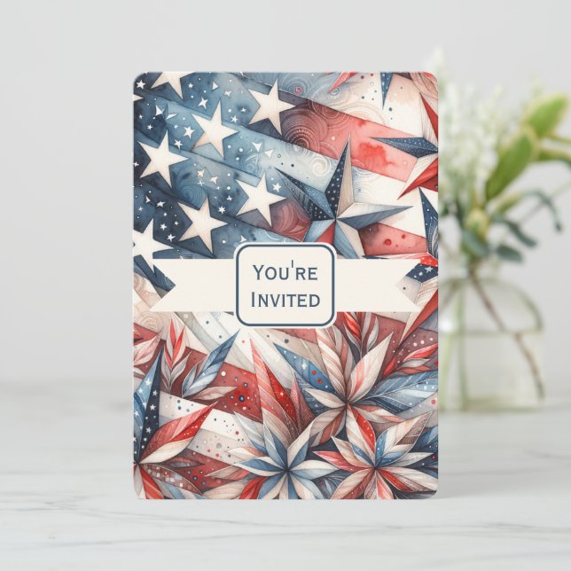 Invitation Festive Red White et Blue Party (Debout devant)
