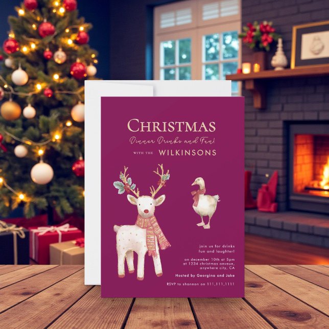 Invitation Festive  reindeer goose Watercolor  Holiday Party (Créateur téléchargé)
