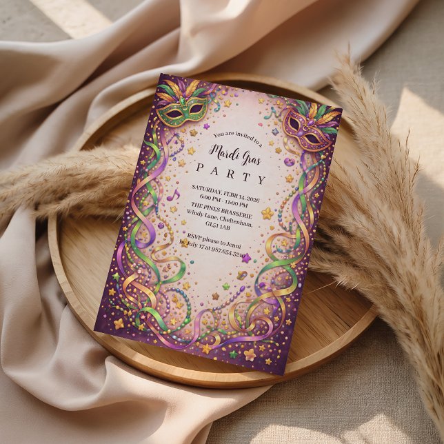 Invitation Festive Ribbon Mask Mardi Gras Masquerade (Créateur téléchargé)