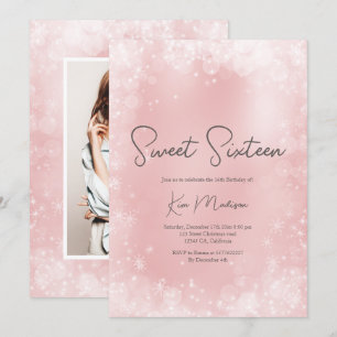 Invitation Festive rose blanche neige élégante chic doux 16