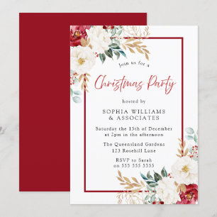 Invitation Festive Rouge Blanc Floral Noël