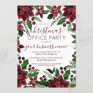 Invitation Festive Rouge Vert Floral Ivy Entreprise Noël
