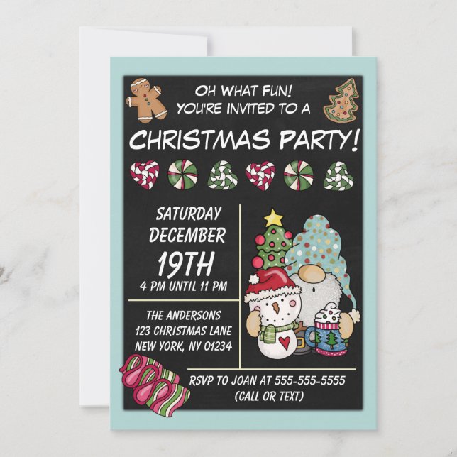 Invitation Festive Rustique Gnome Cookies Candy Noël Party (Devant)