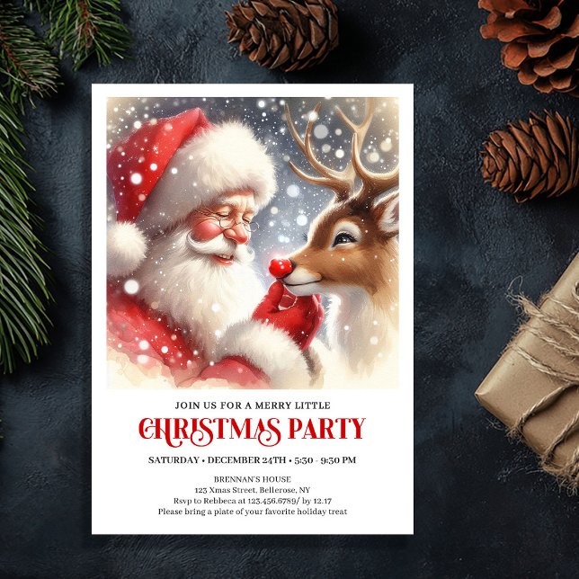 Invitation Festive Santa and Rudolph Holiday Family Gathering (Festive Santa and Rudolph Holiday Family Gathering Invitation

)