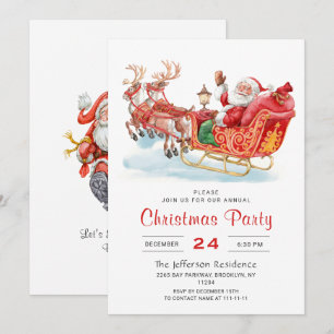 Invitation Festive Santa Claus Sleigh Fête de Noël