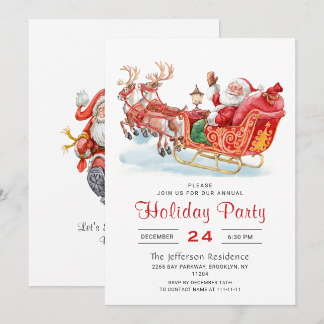 Invitation Festive Santa Claus Sleigh Fête de Noël (Devant / Derrière)
