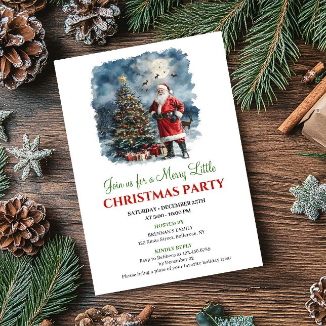Invitation festive scène de Noël à l'aquarelle lud (Playful Watercolor Christmas Scene Holiday Invite)