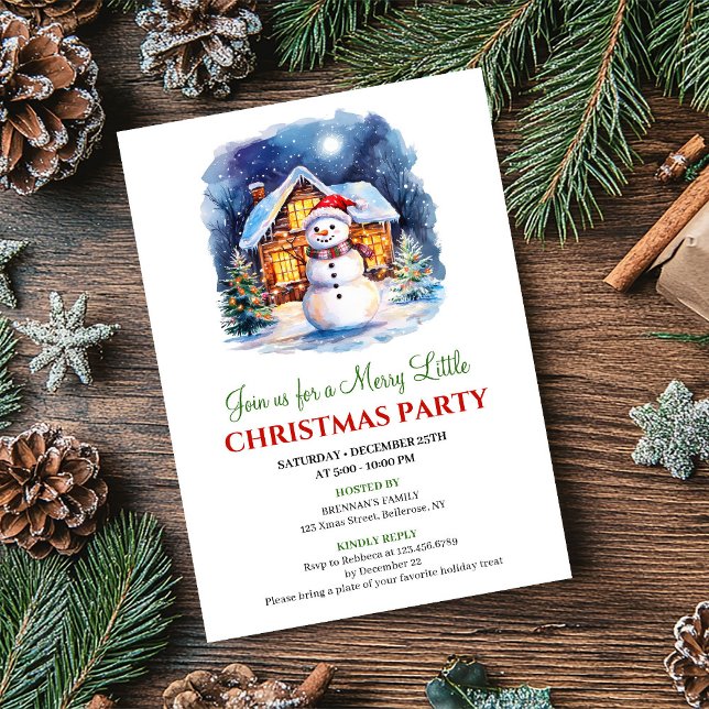 Invitation festive scène de Noël aquarelle cosy (Cozy Watercolor Christmas Scene Festive Invite)
