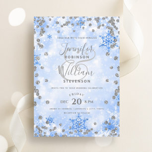 Invitation Festive Silver Blue Glam Élégant Mariage d'hiver