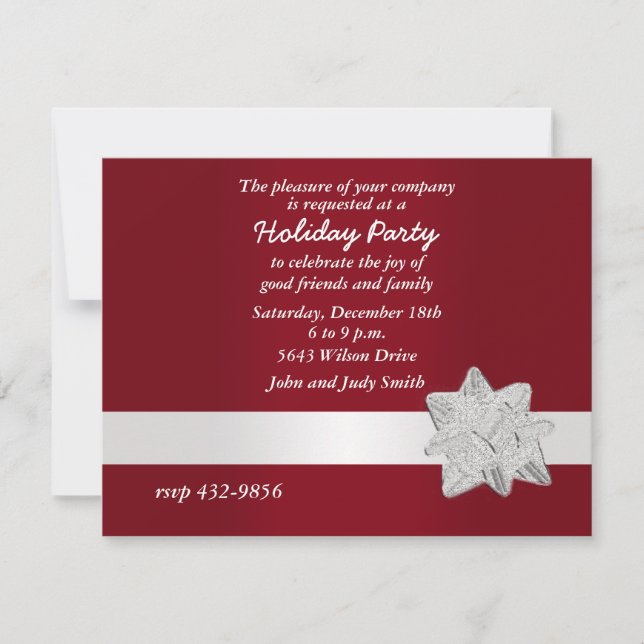 Invitation Festive Silver Bow Christmas Party (Devant)
