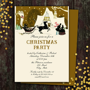 Invitation Festive Vintage Victorian Gold Christmas Party