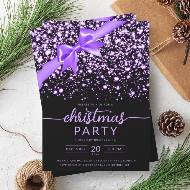 Invitation Festive violet hiver brillant Star Company Xmas (Festive Purple Winter Shiny Star Company Xmas Invitation)