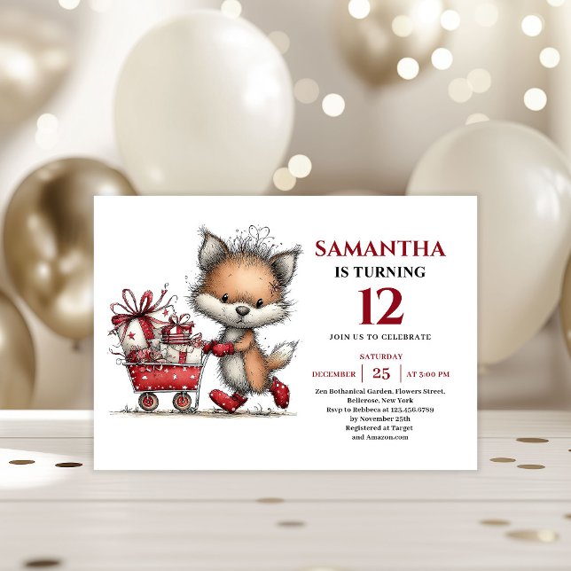 Invitation Festive whimsical fox animals print kids birthday (Festive whimsical animals print kids birthday invitation

)