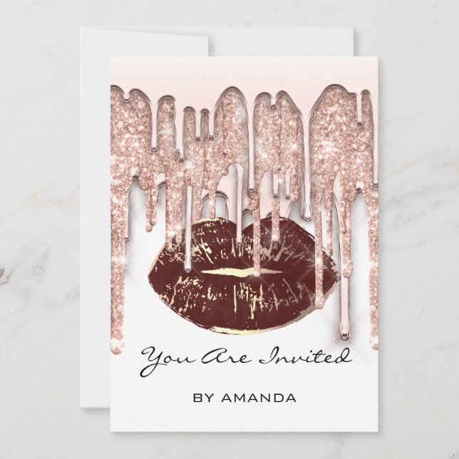 Invitation Fête 16e Rouge Rose des lèvres Baiser Parties scin (Devant)