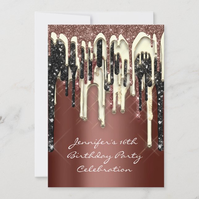 Invitation Fête 16ème Brown Brown Glitter Gouttes (Devant)