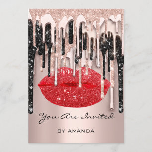 Invitation Fête 16ème Lèvres Rouges Baiser Rose Paillettes Go