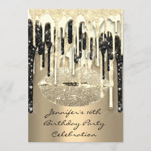 Invitation Fête 16th Lips Kiss Black Silver Parties scintilla
