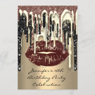 Invitation Fête 16th Lips Kiss Brown Parties scintillant de c