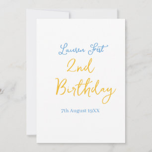 Invitation fête 2e anniversaire nom date jaune bleu boho enfa