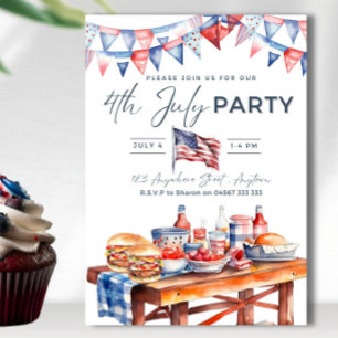 Invitation Fête 4 juillet Été Pique-Nique BBQ Été
