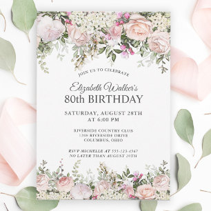Invitation Fête 80e anniversaire des Roses roses rose féminin