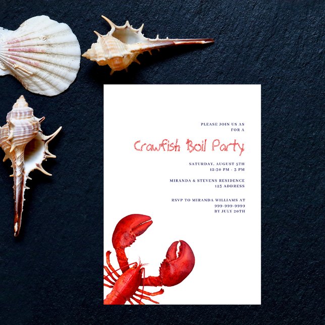 Invitation Fête à ébullition de l'écrevisse rouge homard blan (Créateur téléchargé)