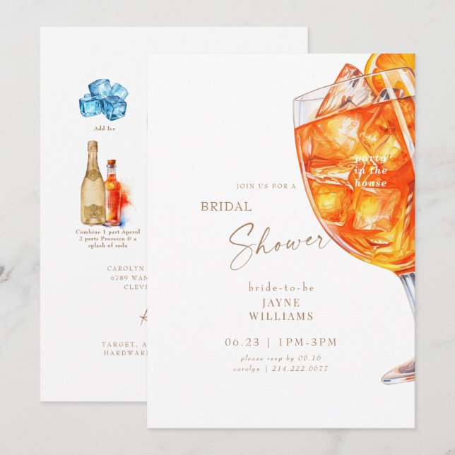 Invitation Fête à la Chambre Fête des mariées Aperol Spritz (Devant / Derrière)