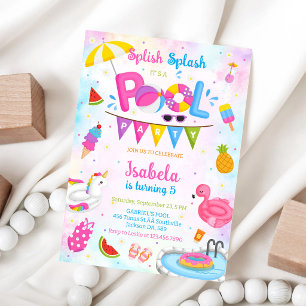 Invitation Fête à la piscine éclaboussures d'été anniversaire