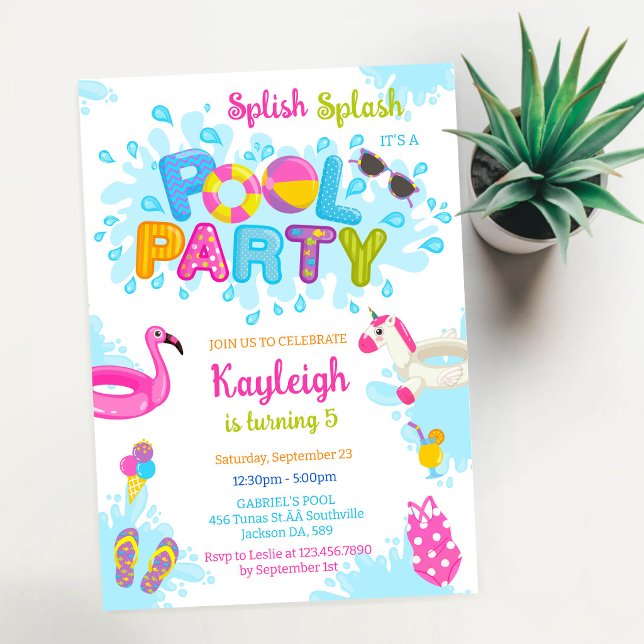 Invitation Fête à la piscine éclaboussures d'été anniversaire (Créateur téléchargé)