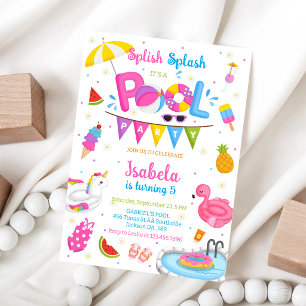 Invitation Fête à la piscine éclaboussures d'été anniversaire