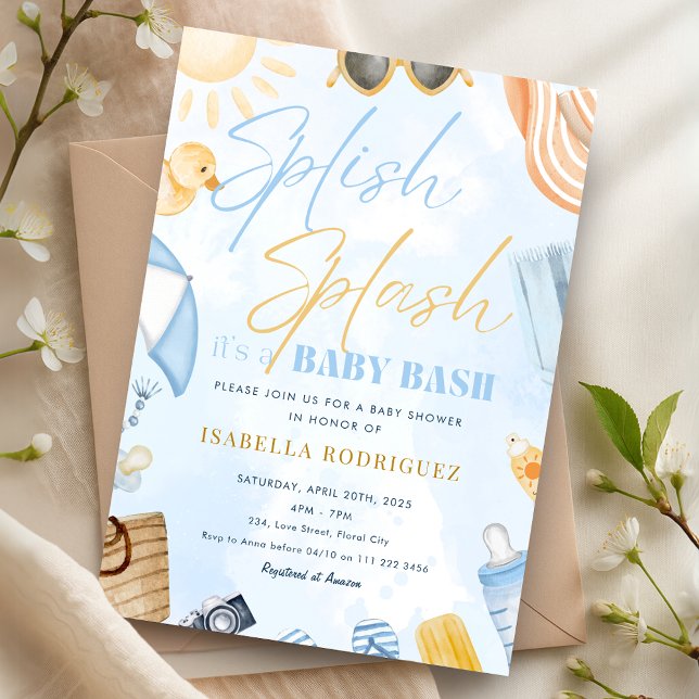 Invitation Fête à la piscine pour la baby shower - Splash Spl (Pool Party Baby Shower Splish Splash Baby Bash Invitation)
