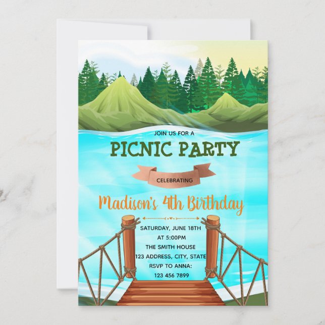 Invitation Fête à l'invitation au thème d'anniversaire du lac (Devant)