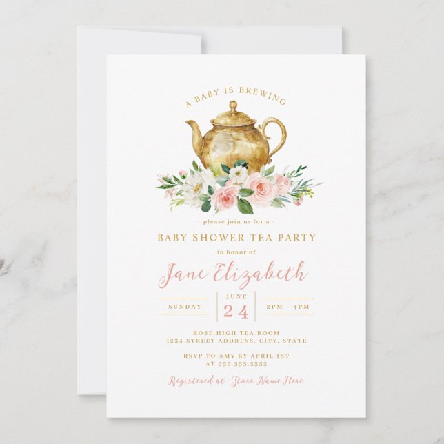 Invitation Fête à thé Un bébé se prépare Baby Shower  (Devant)