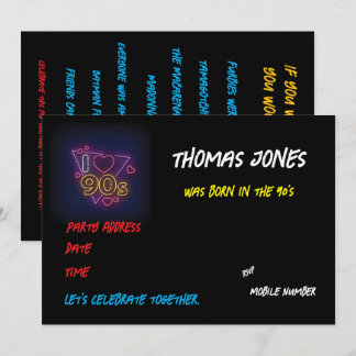 Invitation Fête à thème rétro personnalisée des années 90