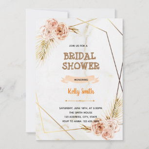 Invitation Fête à thème rose en marbre doré