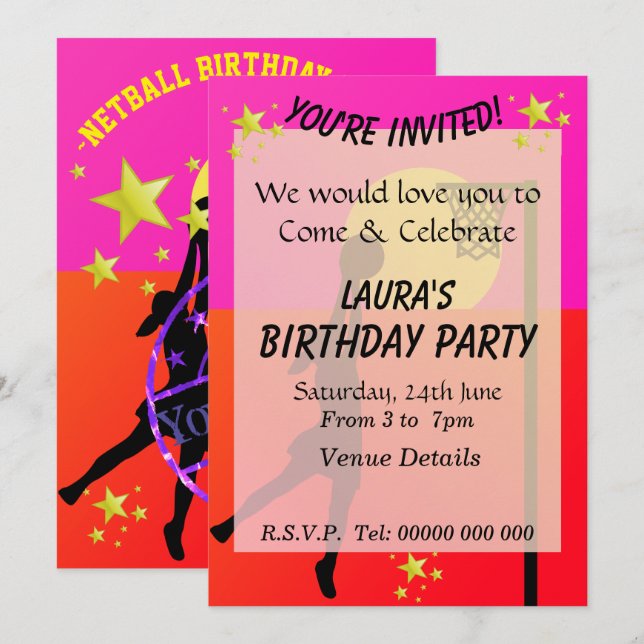 Invitation Fête à thème Sportif de Netball (Devant / Derrière)