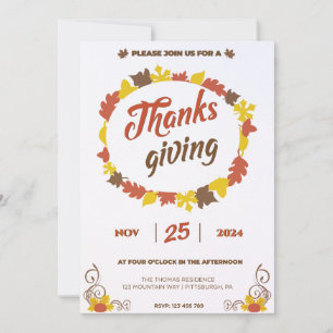 Invitation Fête abondante en Feuilles Citrouilles feuillus su