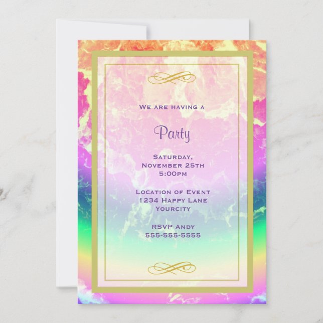 Invitation Fête abstraite avec couleurs arc-en-ciel Invitatio (Devant)
