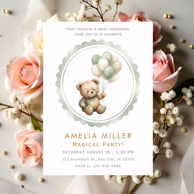 Invitation Fête Adorable Ours en Peluche (Créateur téléchargé)