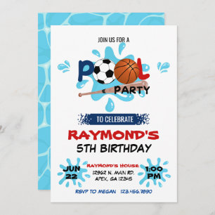 Invitation Fête All Star Sport Pool Anniversaire