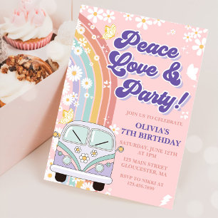 Invitation Fête Amour Party Rétro Arc-en-ciel 7ème Anniversai