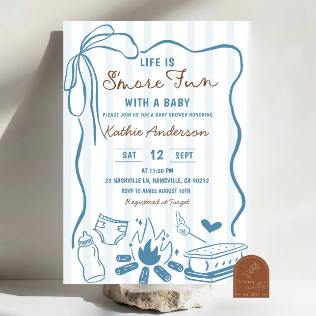 Invitation Fête amusante Blue Smore avec une douche de bébé g (Créateur téléchargé)