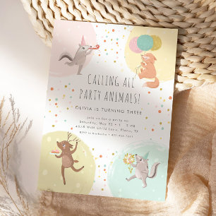 Invitation Fête Animaux colorés Fête d'anniversaire pour enfa