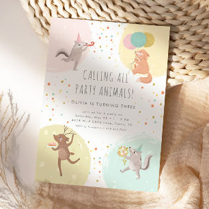 Invitation Fête Animaux Colorful Anniversaire de enfant Party