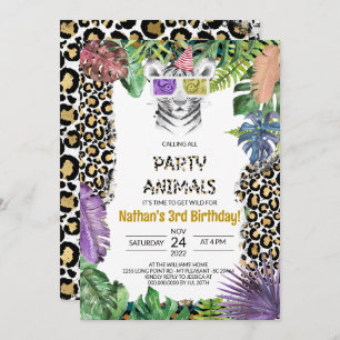 Invitation Fête Animaux Fille Safari Anniversaire Jungle Zoo