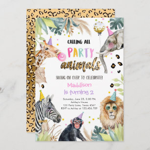 Invitation Fête Animaux Fille Safari Anniversaire Leopard Zoo